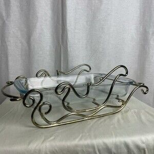 Vintage Casserole Dish that sits in Silver/Chrome Sleigh "Stand"